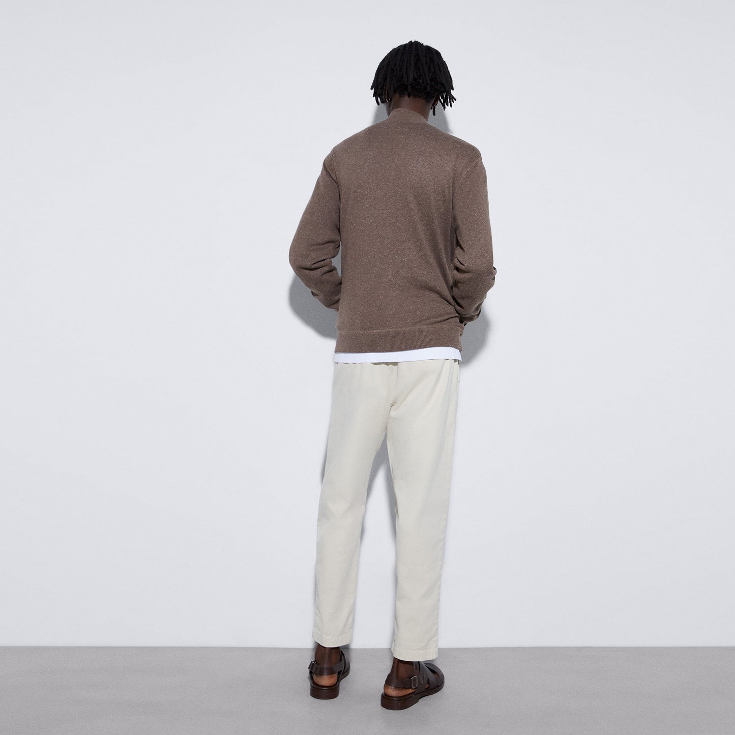 Light Brown Knitted Jacket In Linen And Cotton