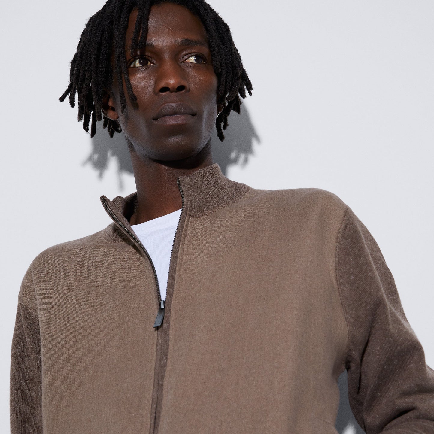 Light Brown Knitted Jacket In Linen And Cotton