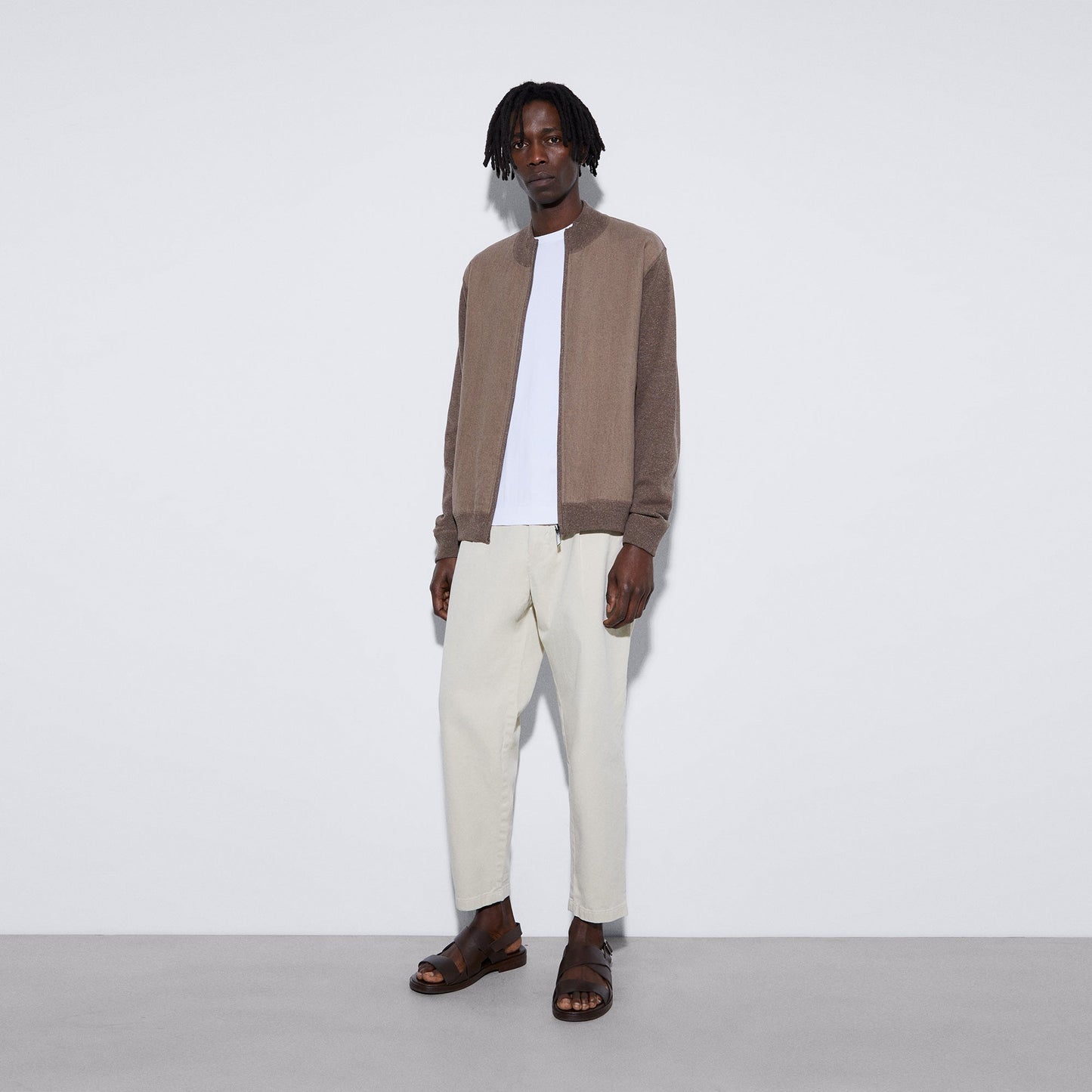 Light Brown Knitted Jacket In Linen And Cotton