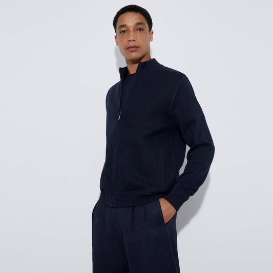 Navyblue Knitted Jacket In Linen And Cotton