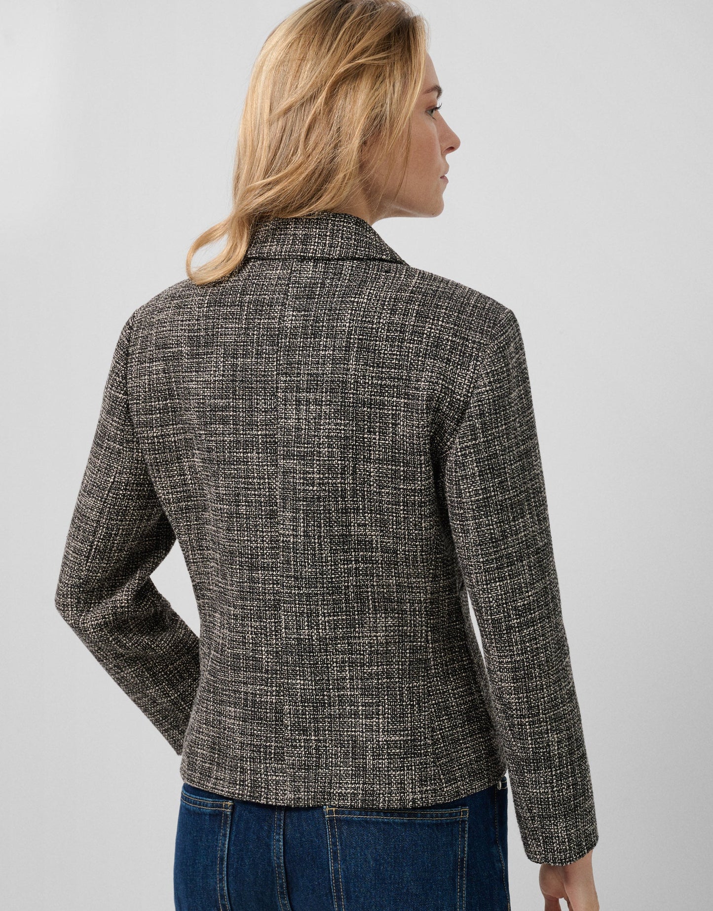 Short Jacket With Lapels, Black And Ecru Pattern