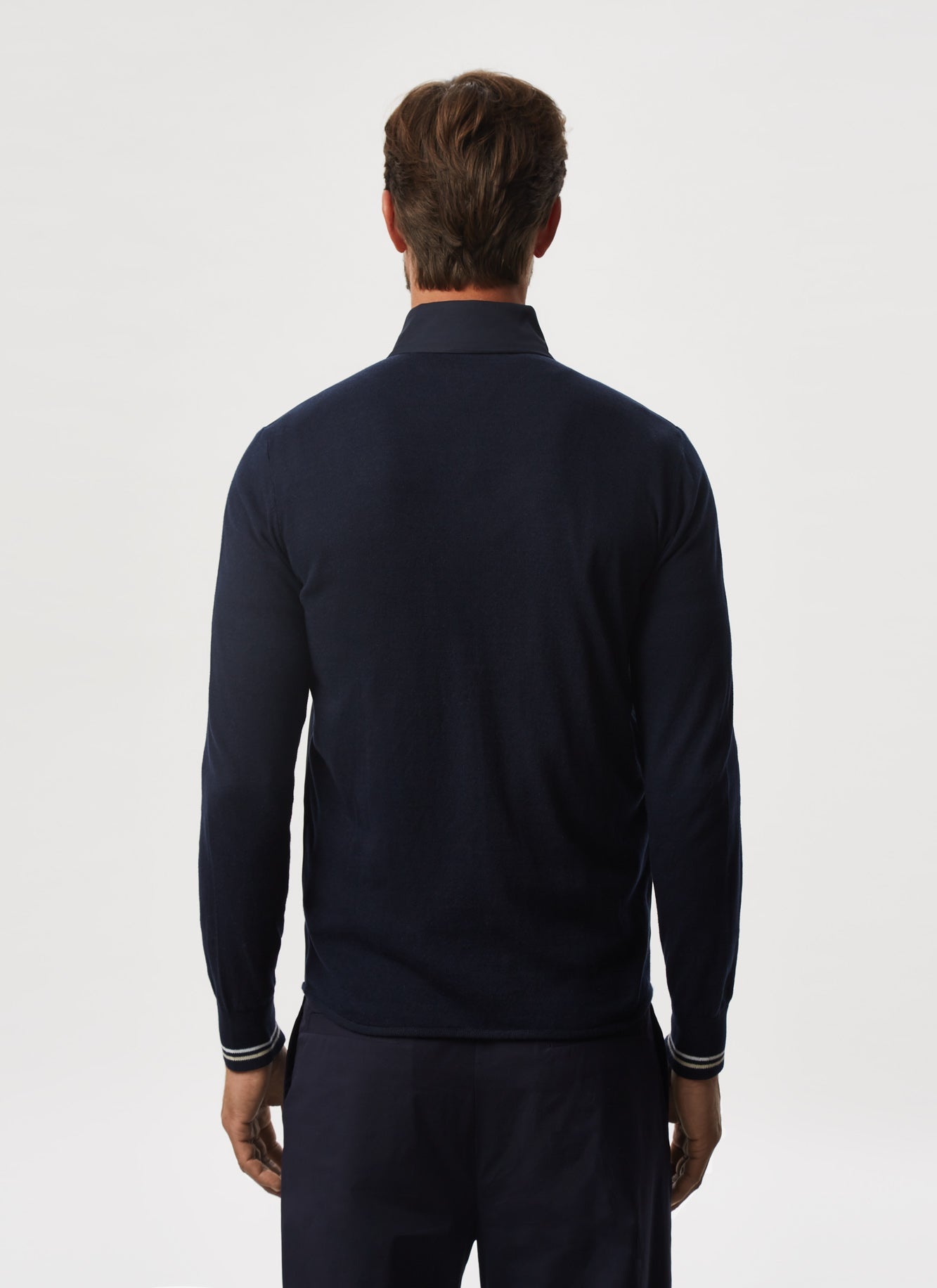 Navy Blue Cardigan With Nylon Fron