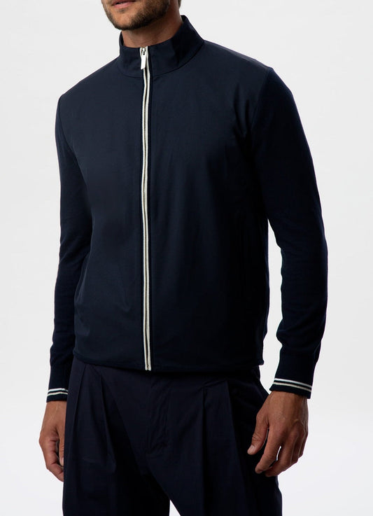 Navy Blue Cardigan With Nylon Fron