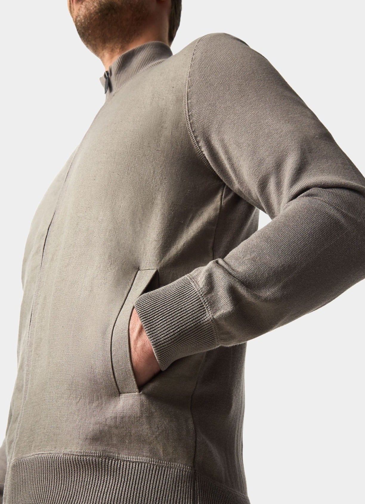 Stone Cardigan With Linen Front