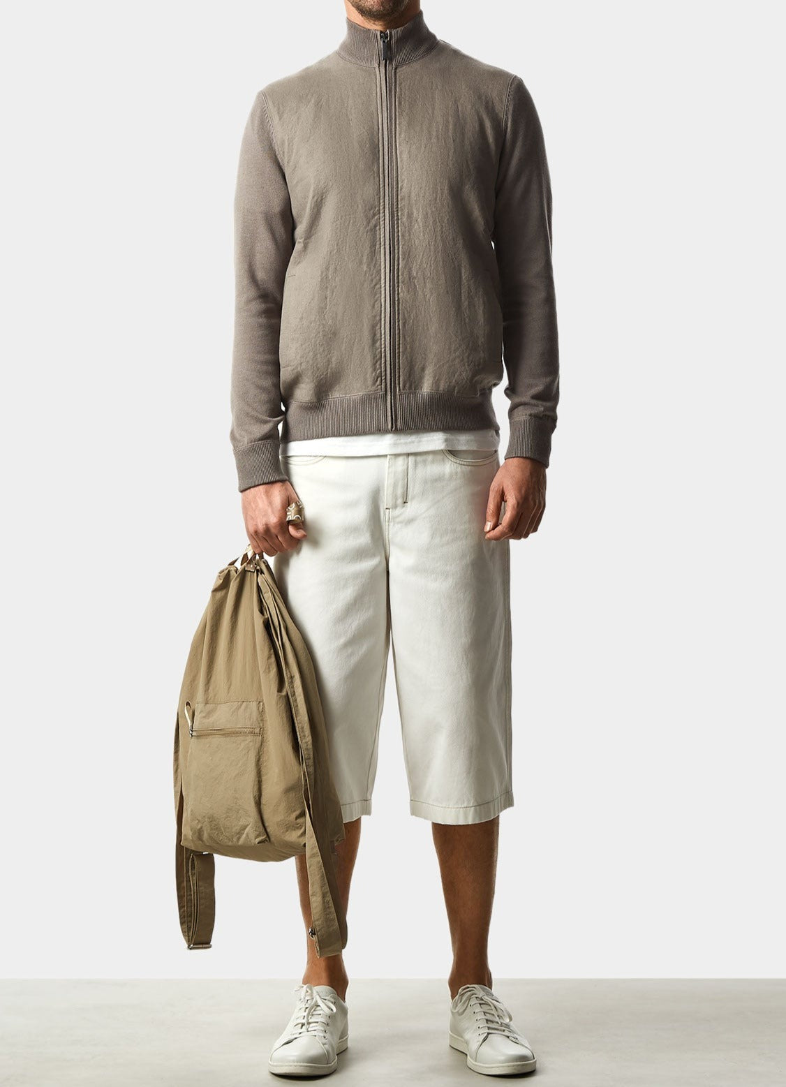 Stone Cardigan With Linen Front