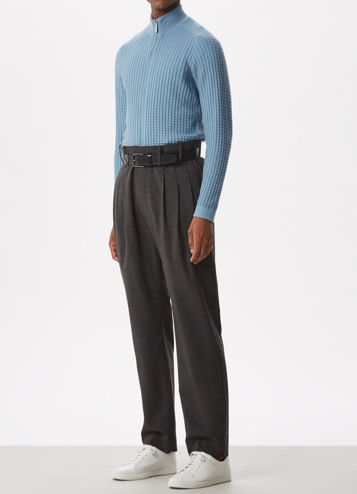 Light Blue Textured Cotton Cardigan