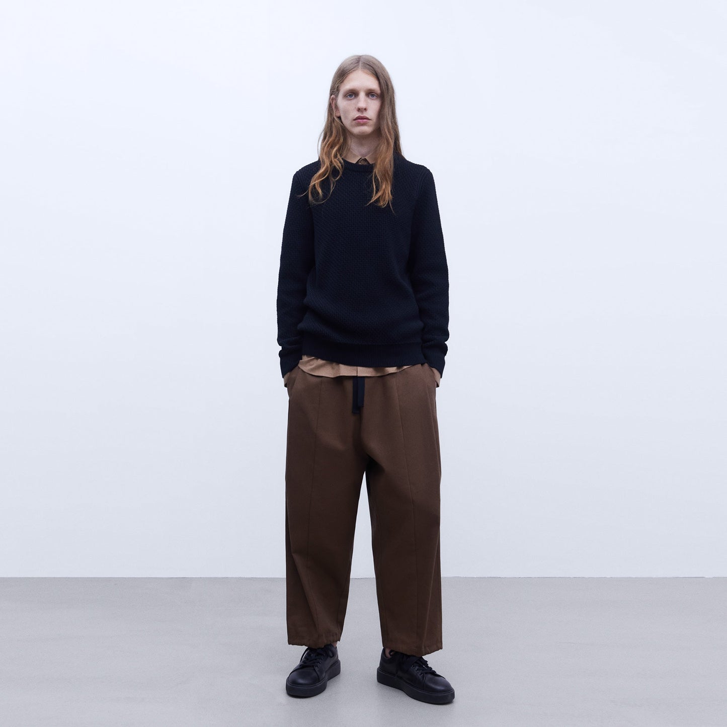 Black Cotton Crew Neck Sweater