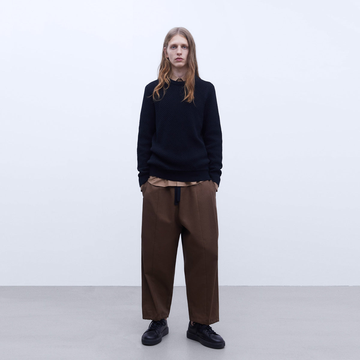 Black Cotton Crew Neck Sweater