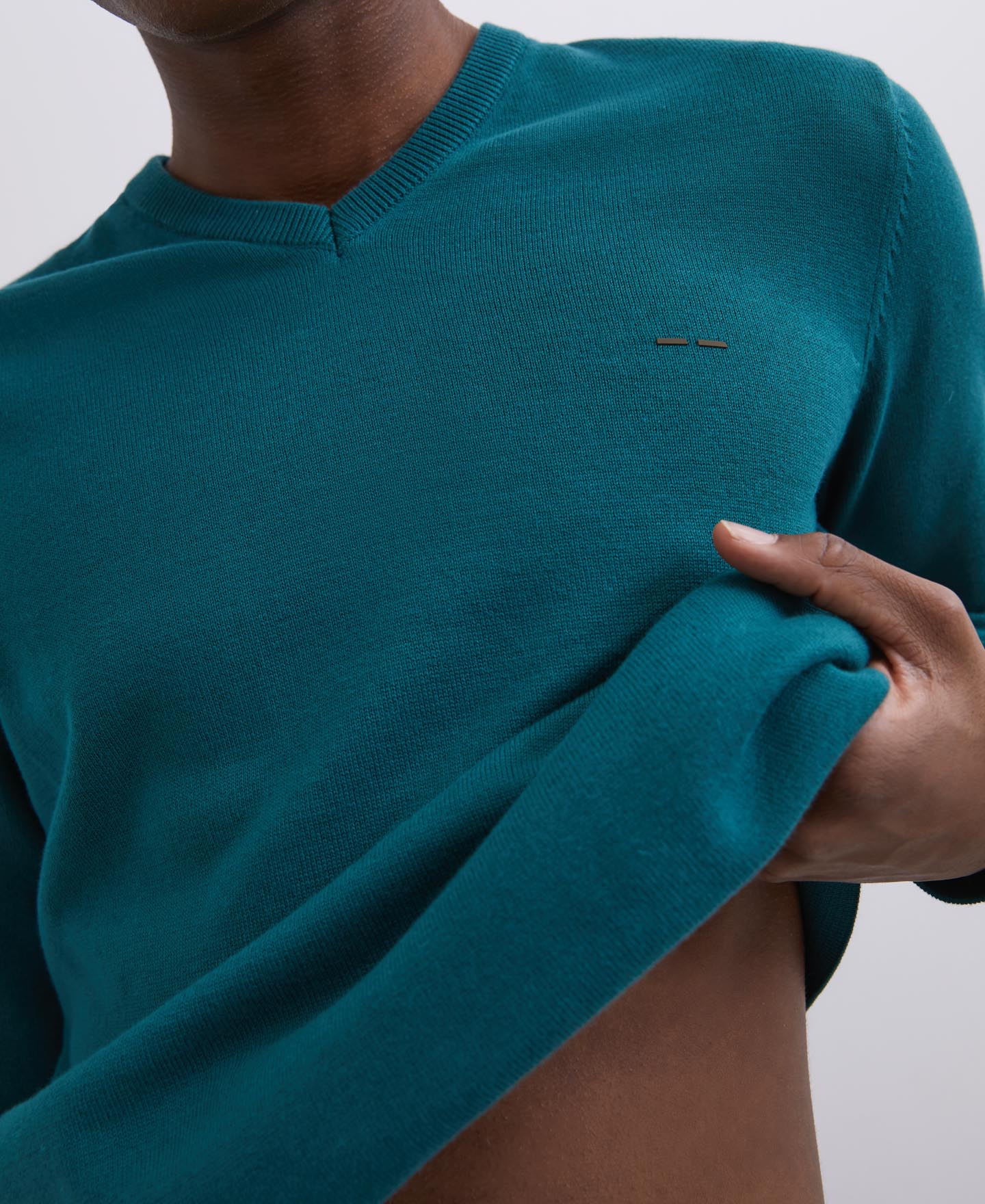 Green V-Neck Cotton Sweater