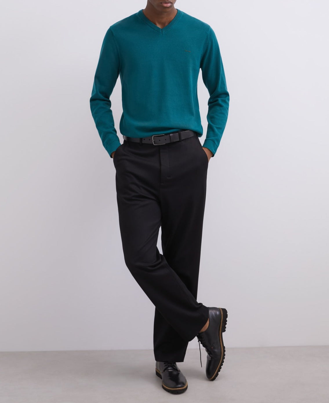 Green V-Neck Cotton Sweater