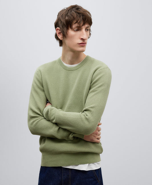 Olive Green Green Cotton Structured Sweater