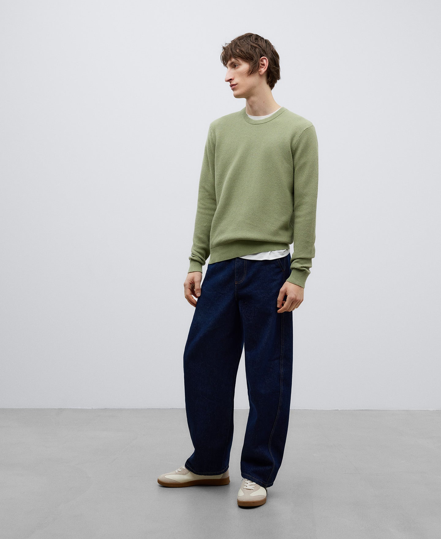 Olive Green Green Cotton Structured Sweater