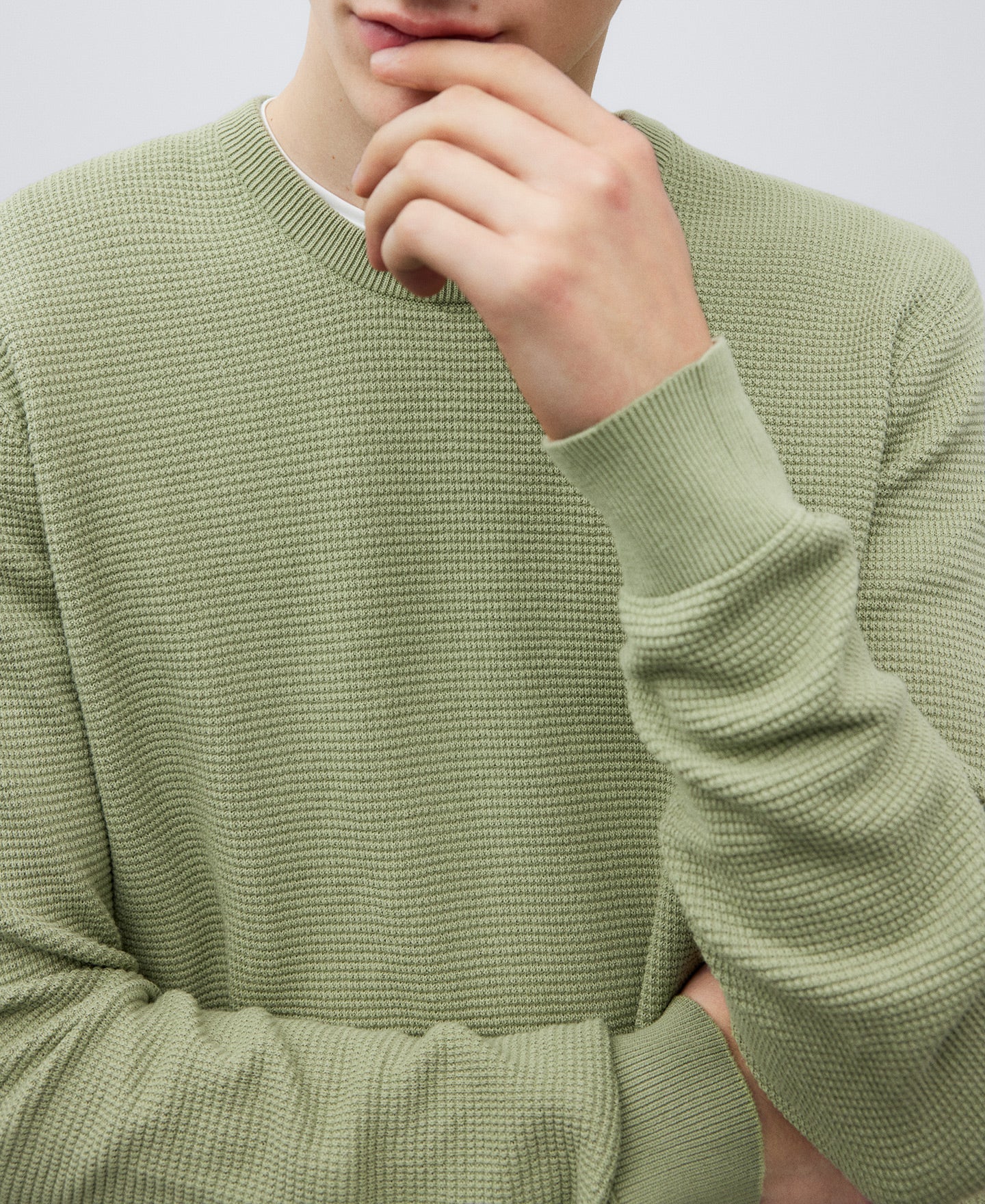 Olive Green Green Cotton Structured Sweater
