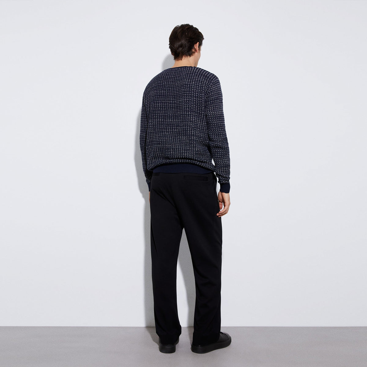 Navy Blue/White Cotton Blend Knit Sweater