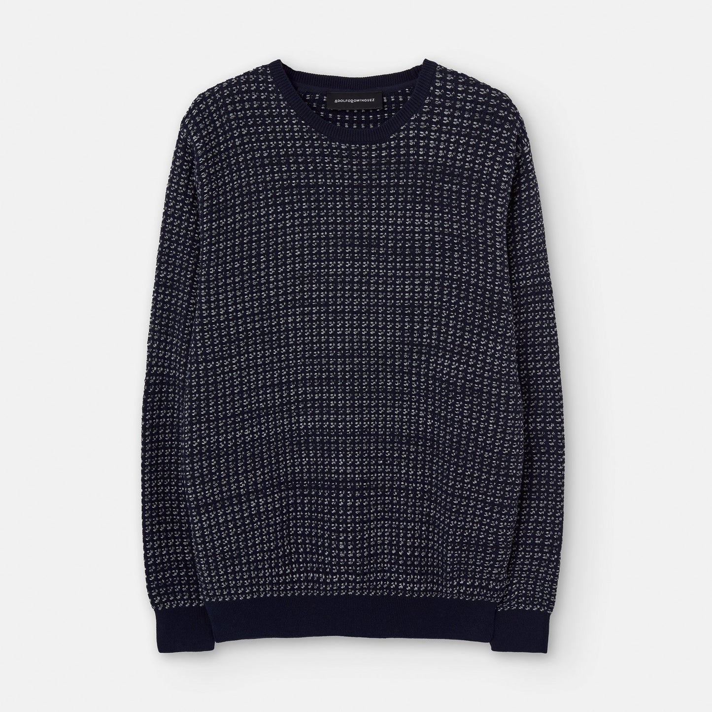 Navy Blue/White Cotton Blend Knit Sweater
