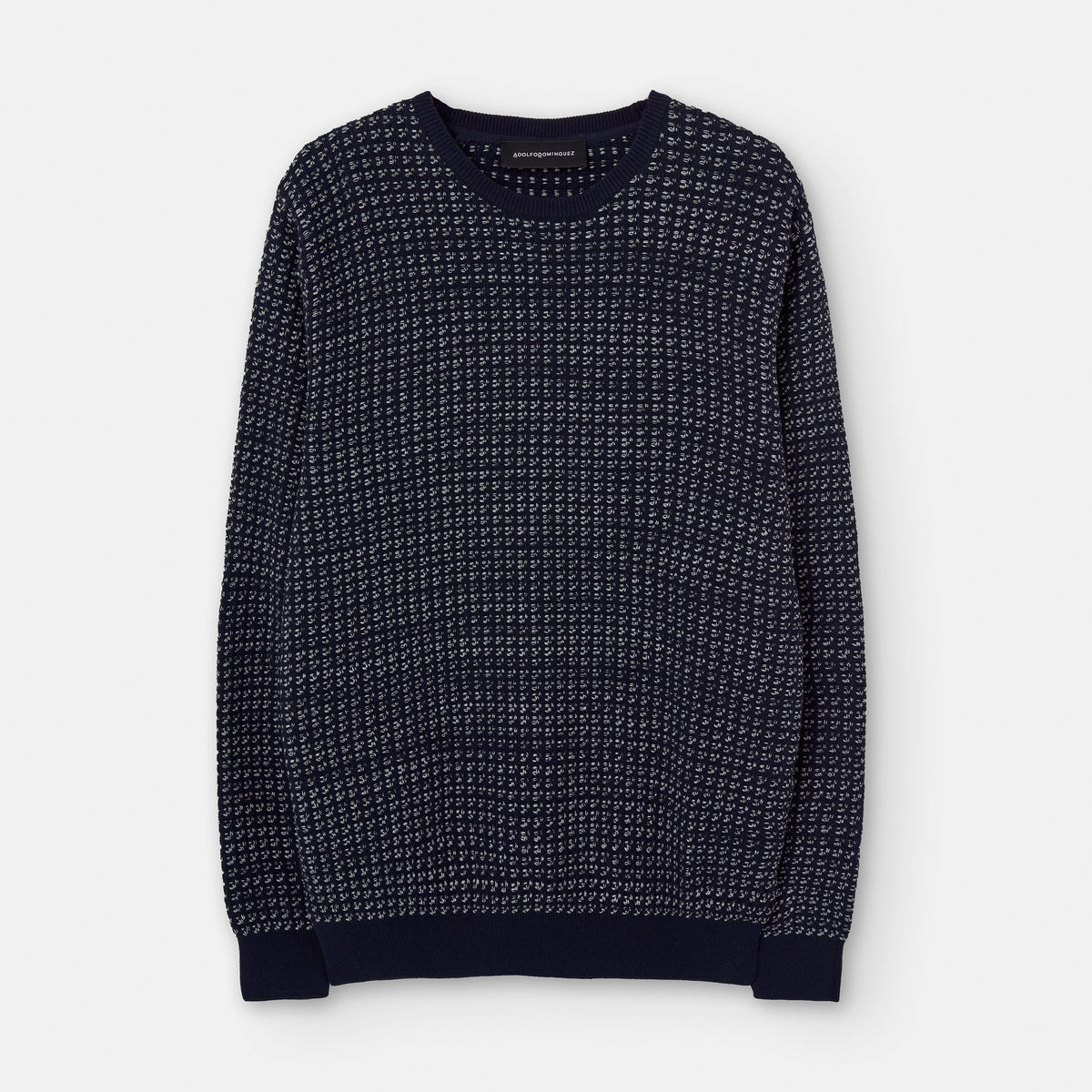 Navy Blue/White Cotton Blend Knit Sweater