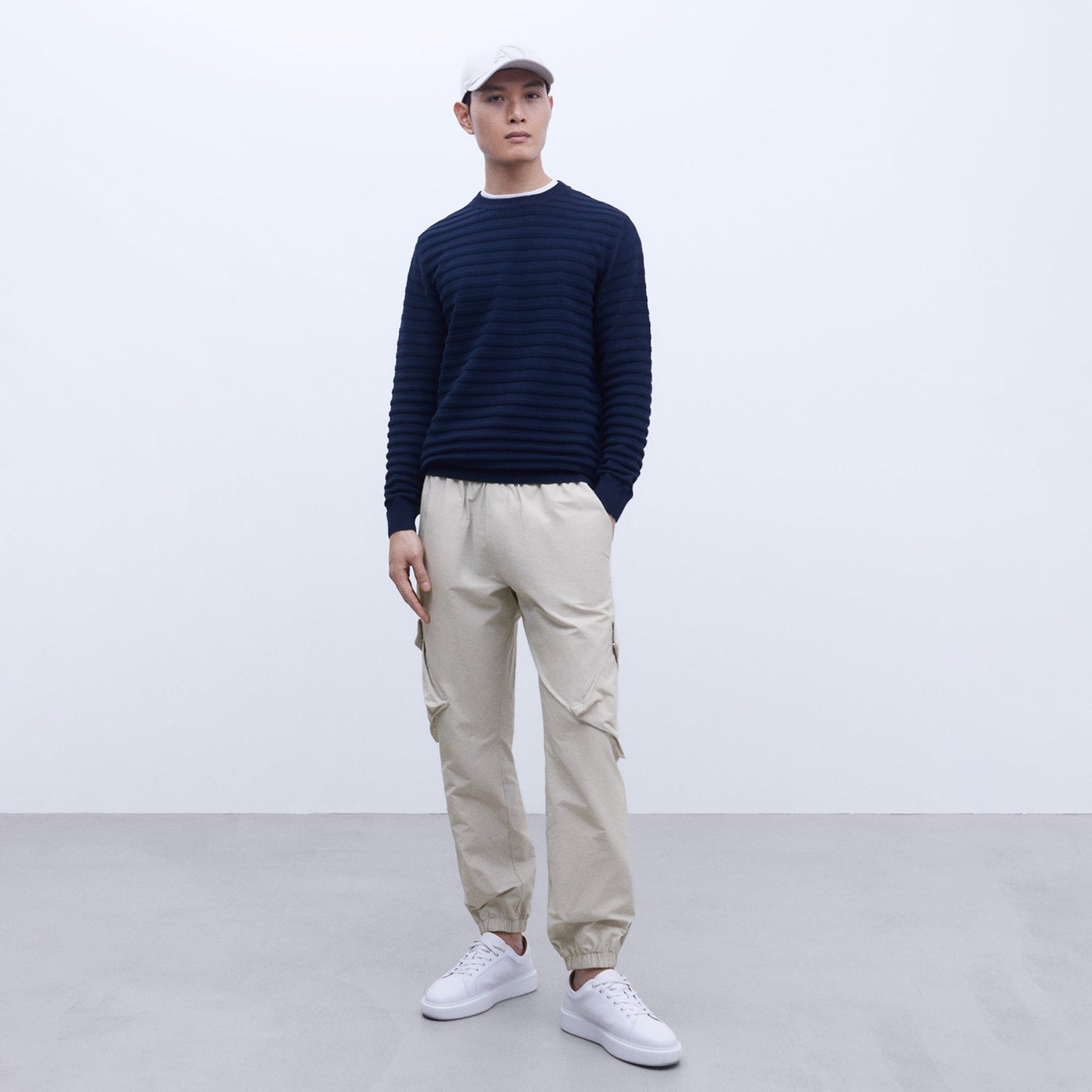 Navy Blue Striped Crew Neck Sweater