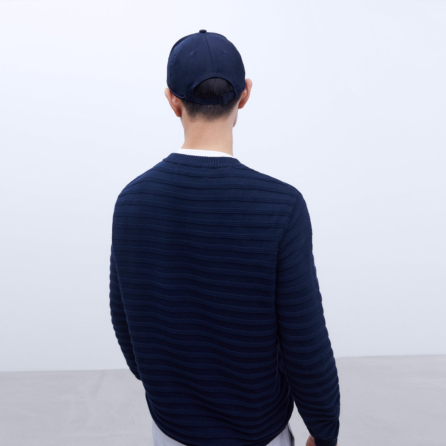 Navy Blue Striped Crew Neck Sweater