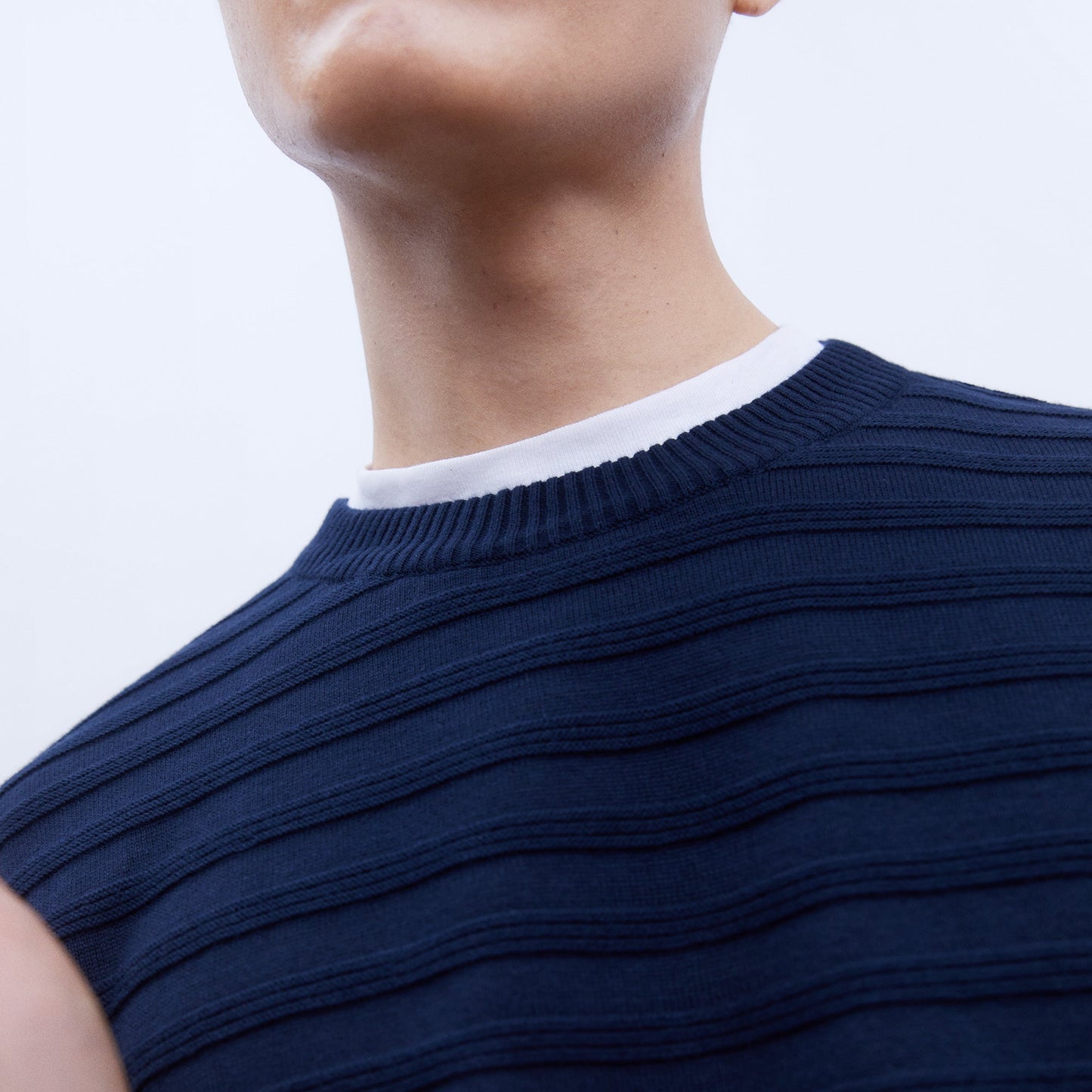 Navy Blue Striped Crew Neck Sweater