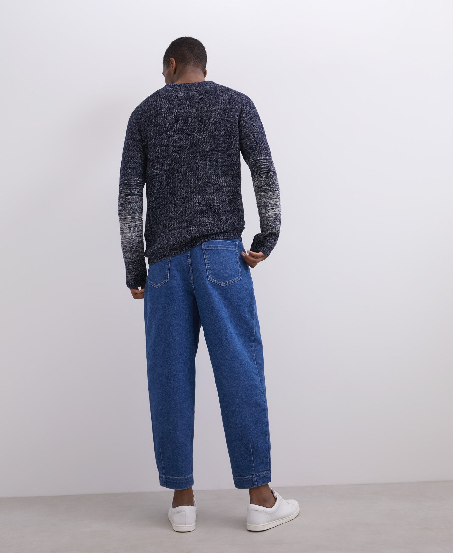 Blue Combined Cotton Crew Neck Sweater