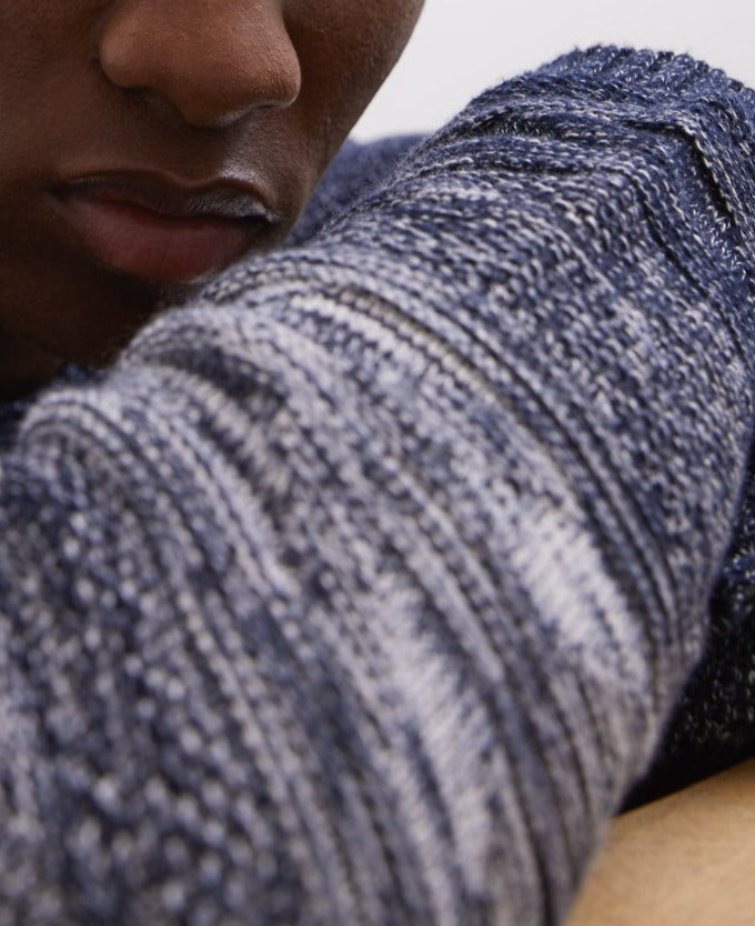 Blue Combined Cotton Crew Neck Sweater