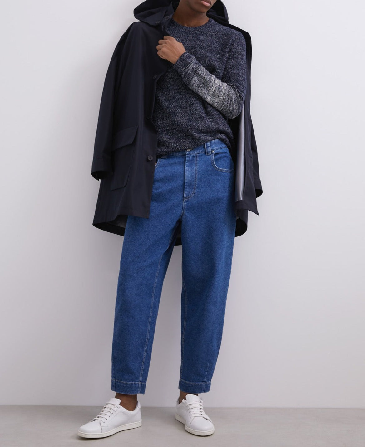 Blue Combined Cotton Crew Neck Sweater