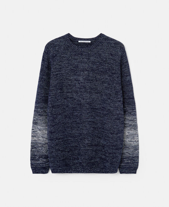 Blue Combined Cotton Crew Neck Sweater