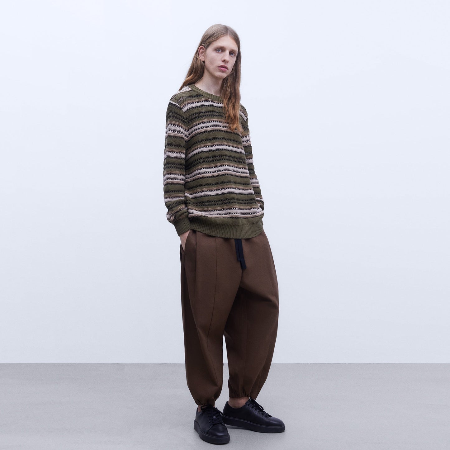 Brown Stripe Crew Neck Sweater