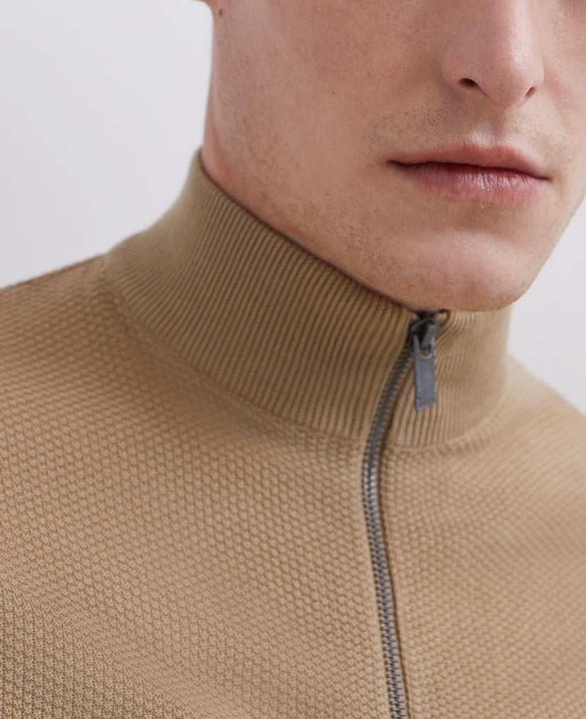 Sand Cotton Perkins Collar Sweater