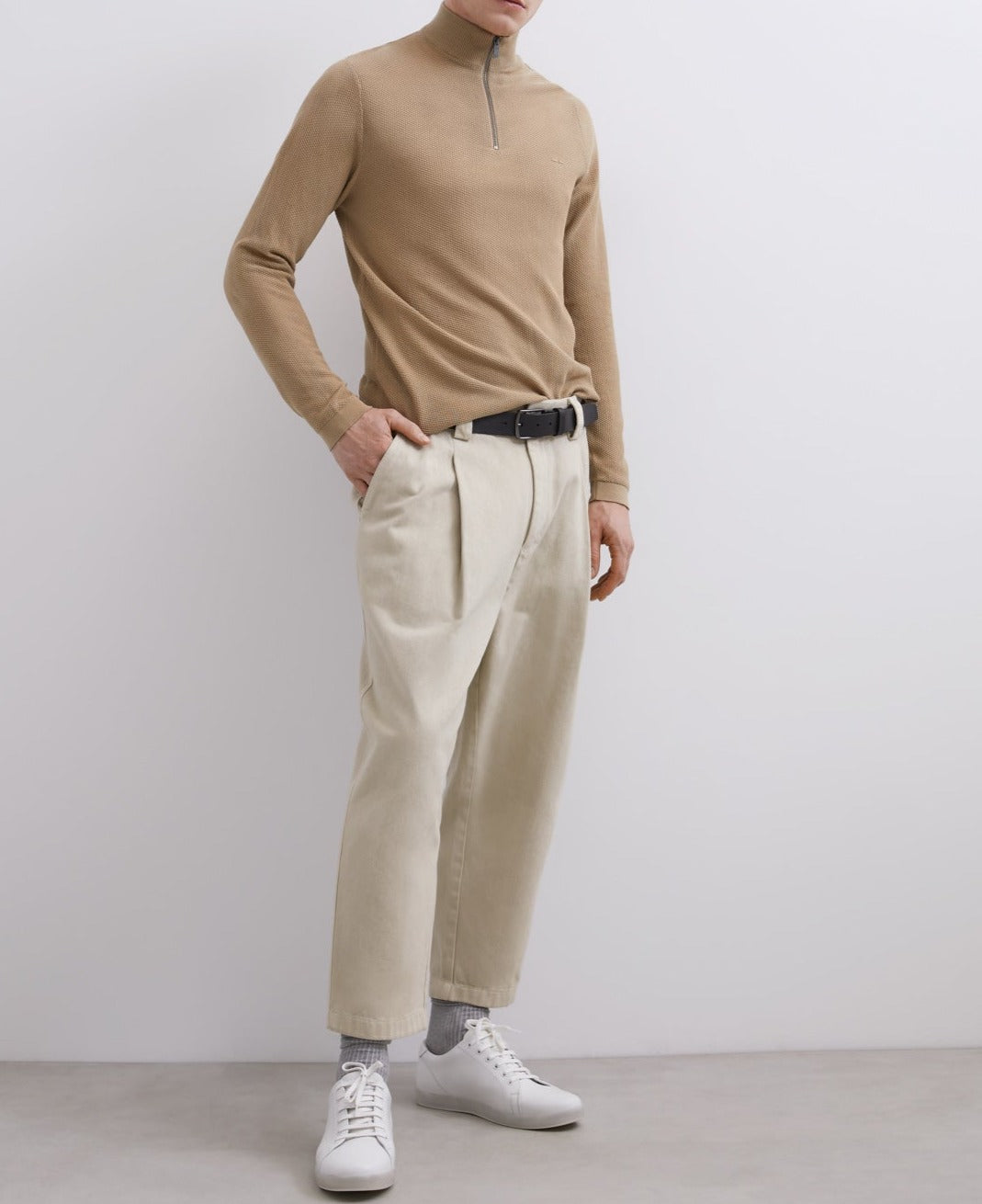 Sand Cotton Perkins Collar Sweater