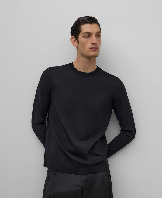 Crew collar sweater man in black