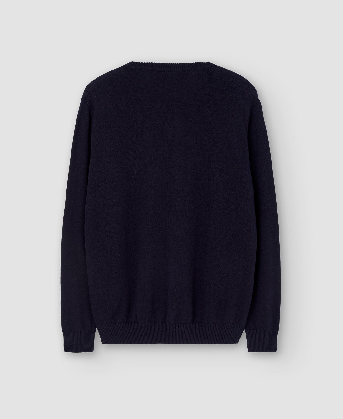 Navy Blue Cotton And Wool V-Neck Sweater