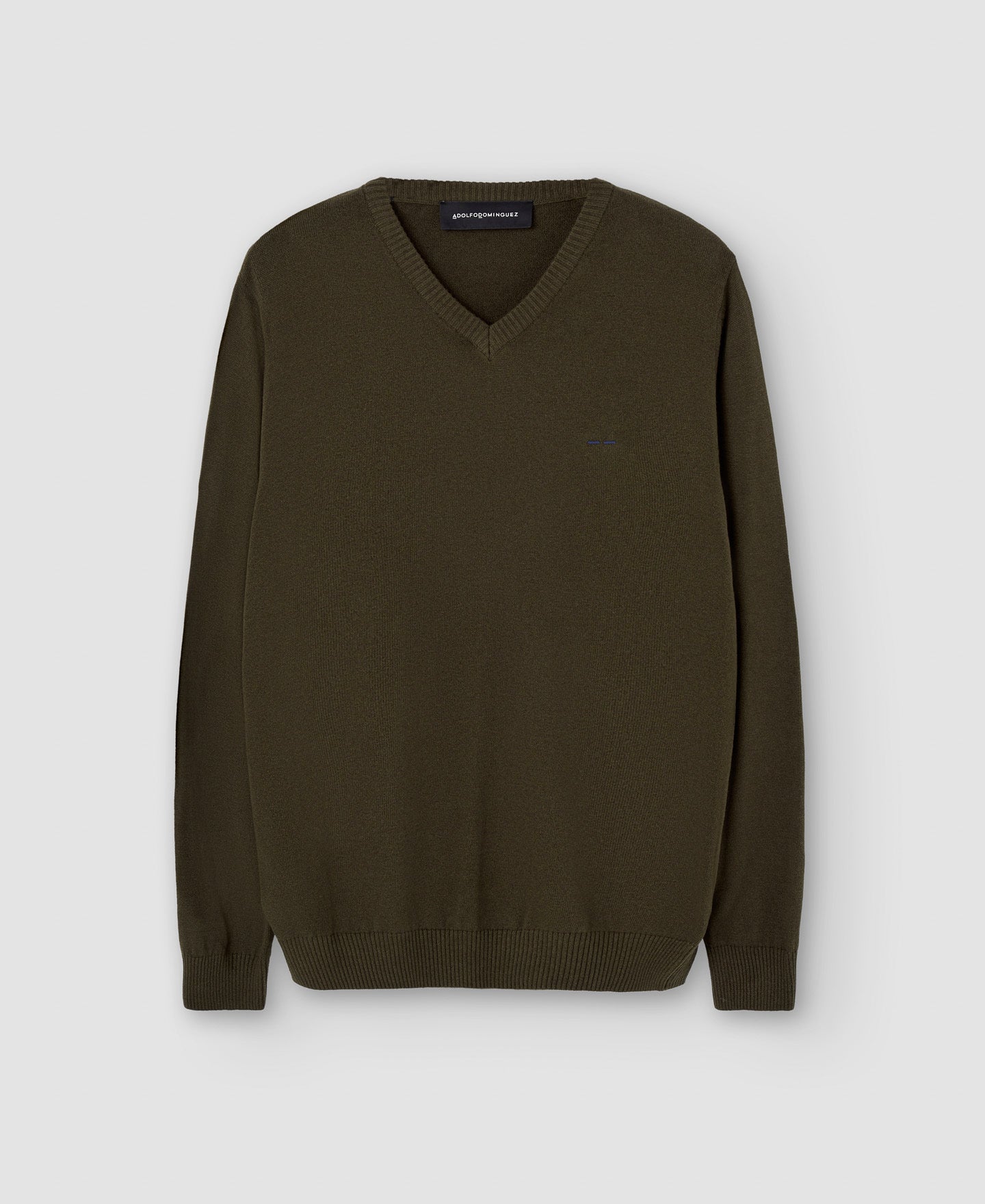 Khaki Cotton And Wool V-Neck Sweater