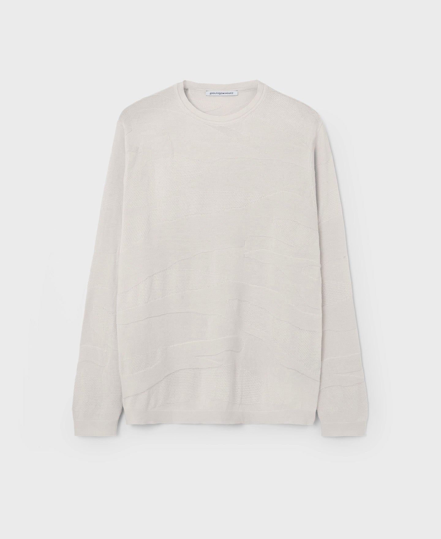Beige Cotton Intarsia Round Neck Sweater