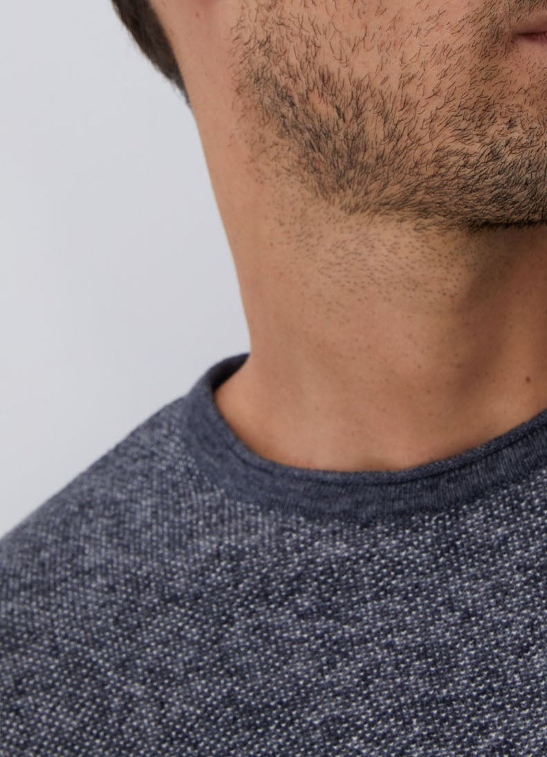 Blue Mottled Sweater With Crew Collar