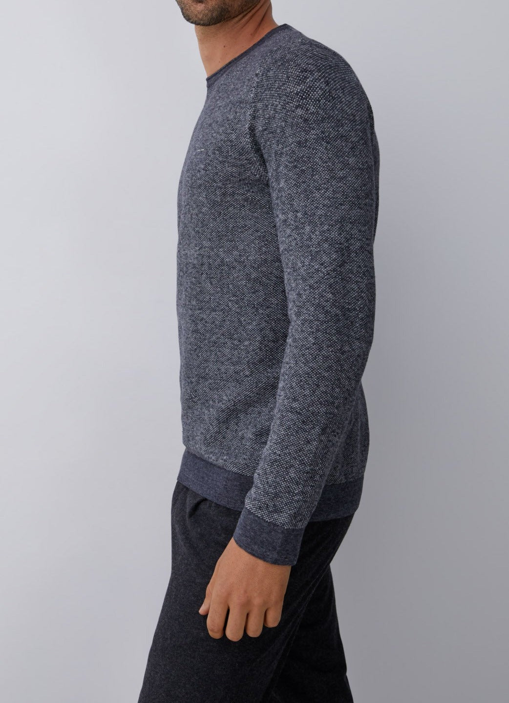 Blue Mottled Sweater With Crew Collar