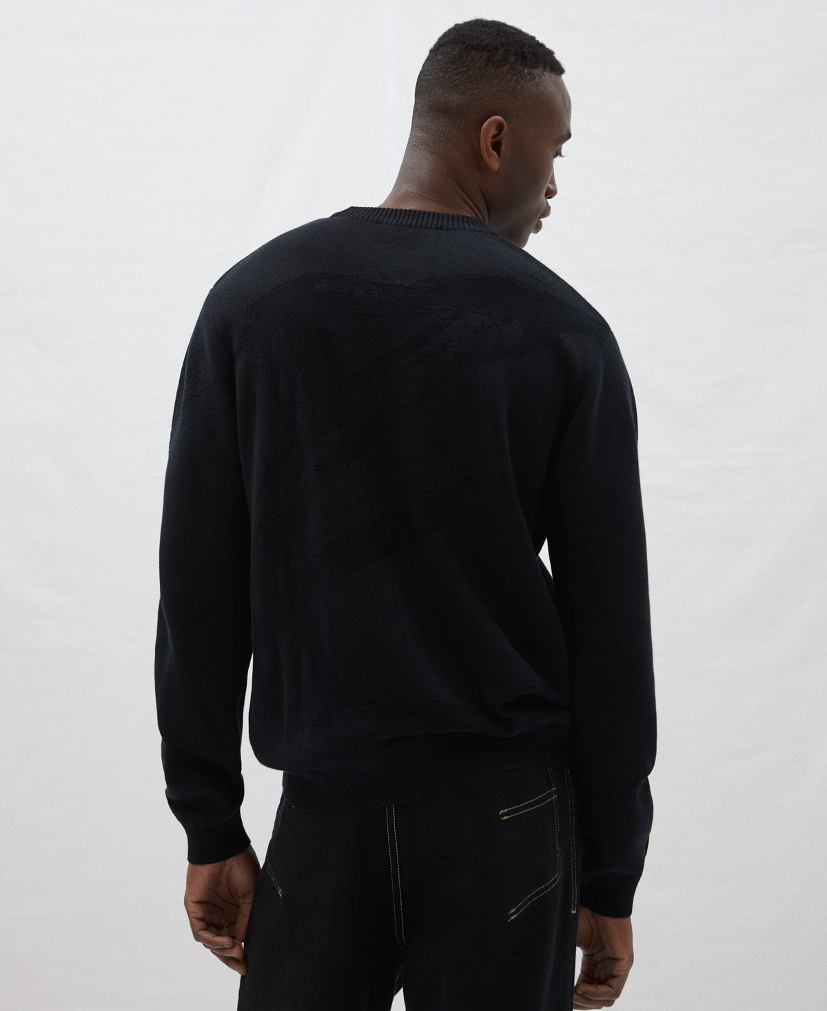 Black Cotton Plated Knit Sweater