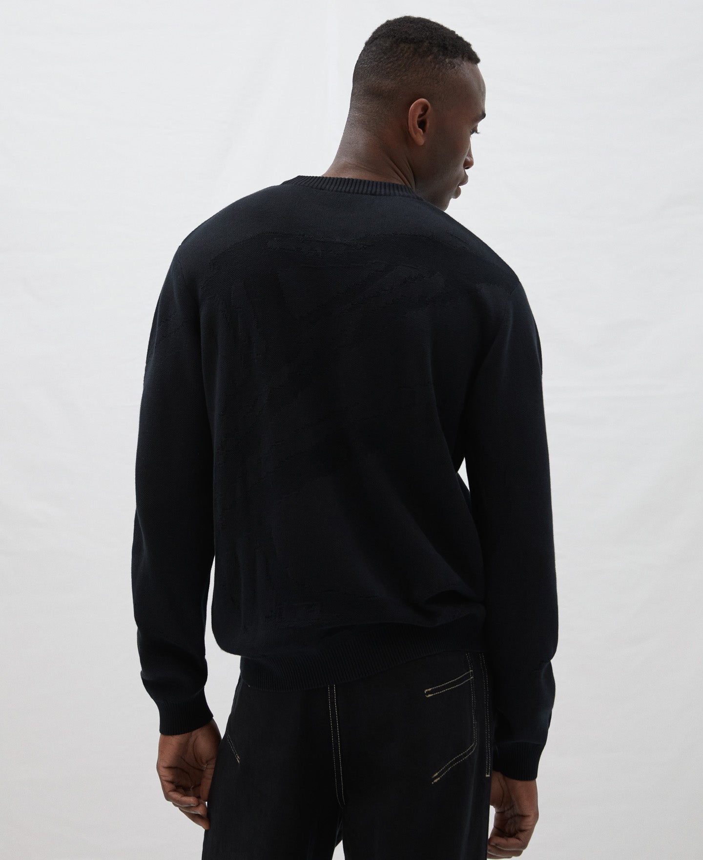 Black Cotton Plated Knit Sweater