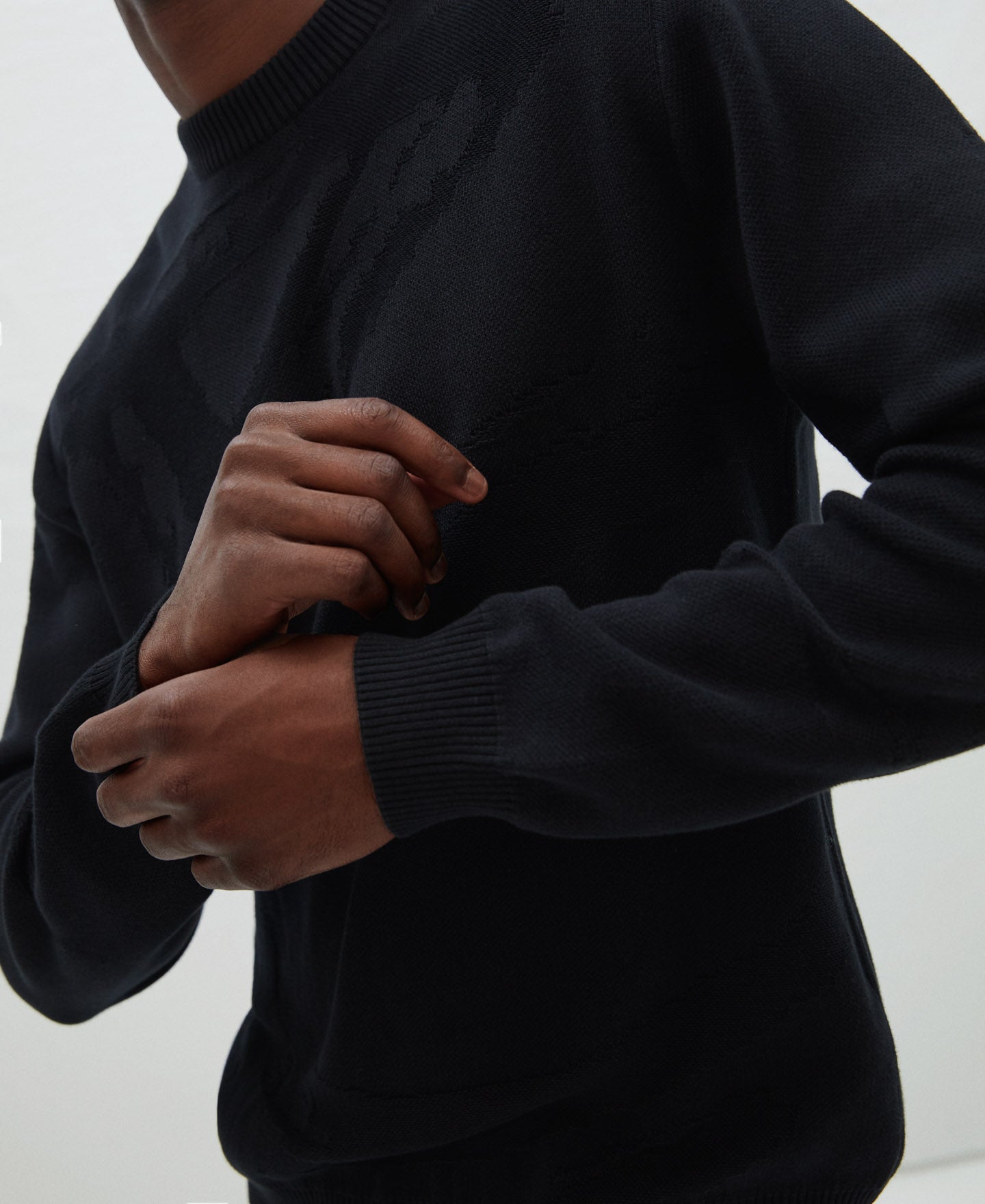 Black Cotton Plated Knit Sweater