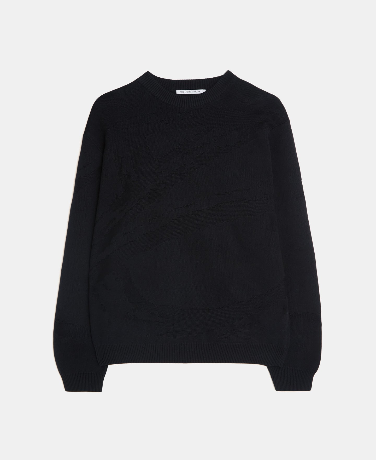 Black Cotton Plated Knit Sweater