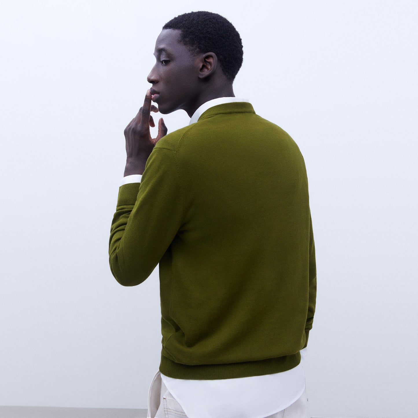 Organic Cotton V-Neck Sweater - Grass Green