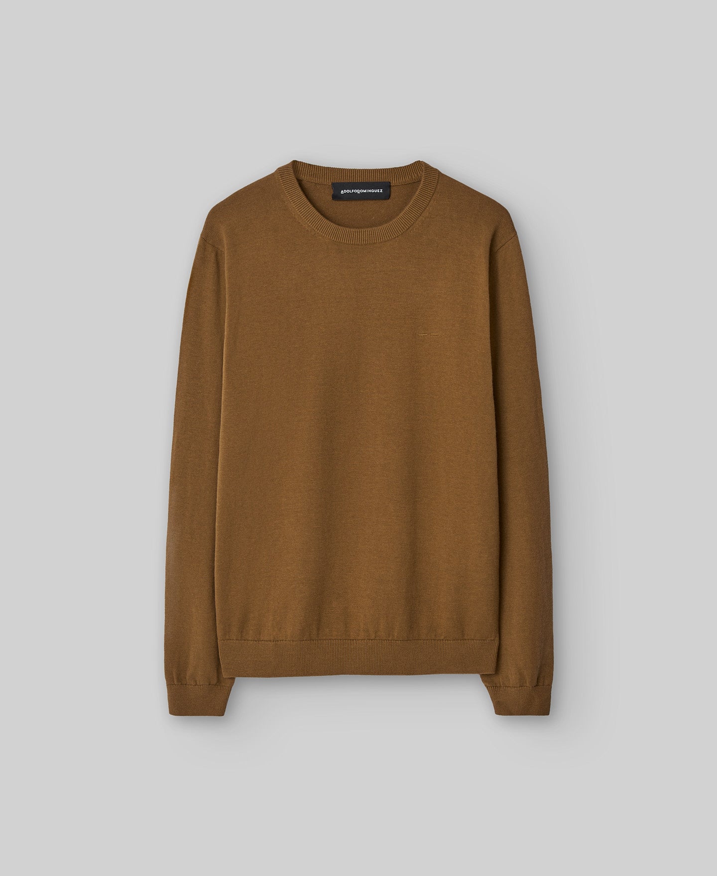 Crew neck cotton wool sweater man in camel