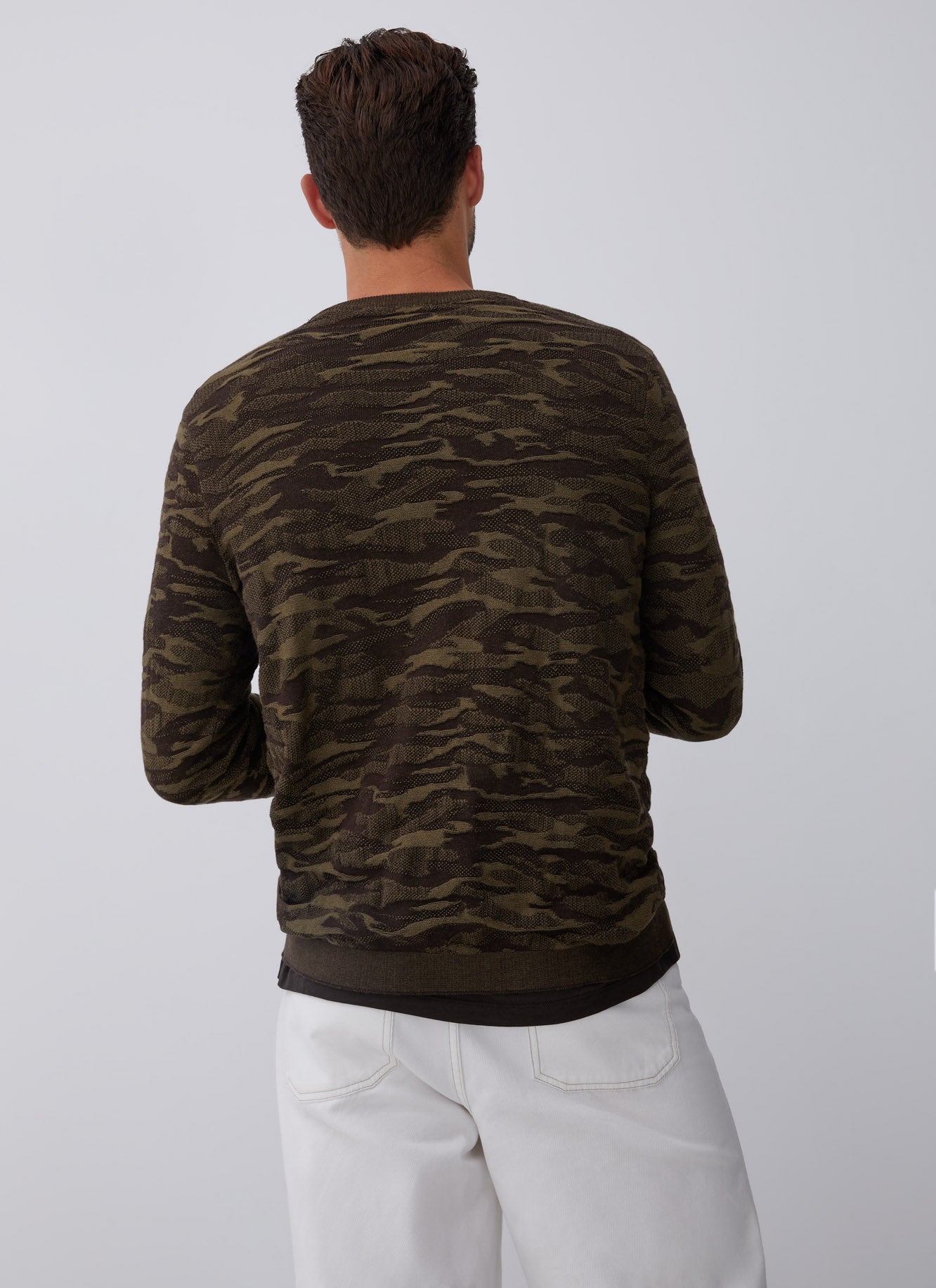 Brown Cotton Sweater With Military Intarsia