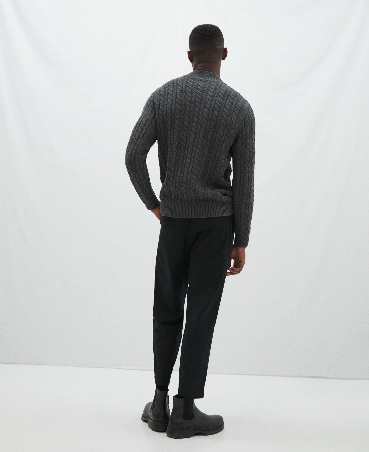 Grey Cotton And Wool Eights Sweater