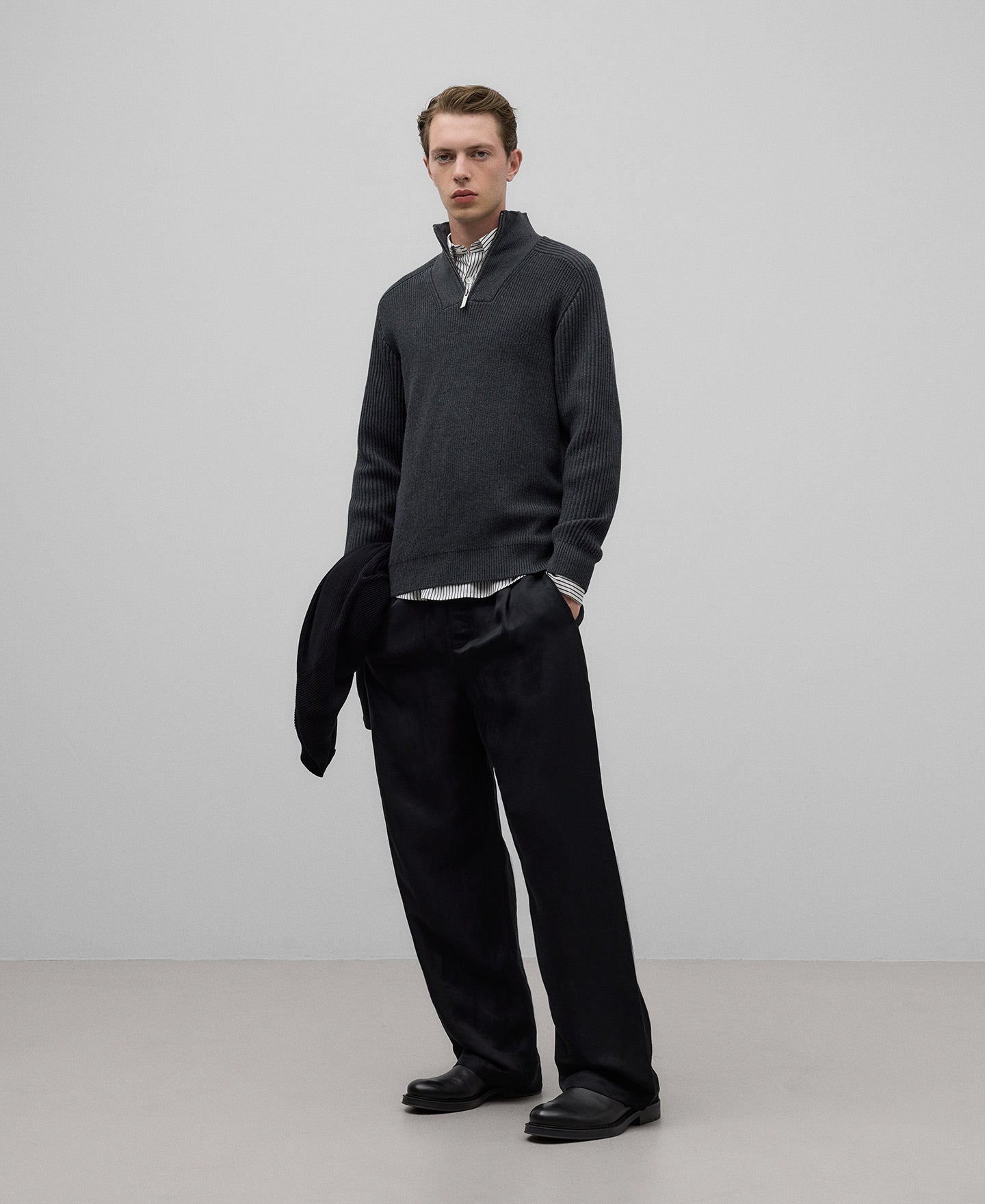 Perkins collar sweater with zipper man in dark grey