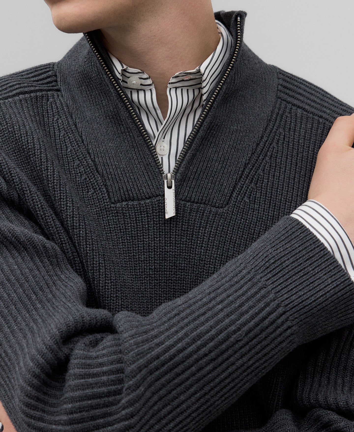 Perkins collar sweater with zipper man in dark grey