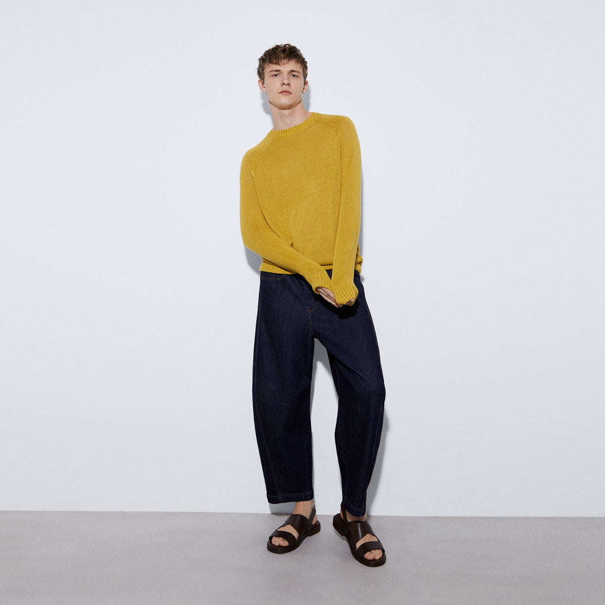 Yellow Turmeric Linen And Viscose Fluid Sweater
