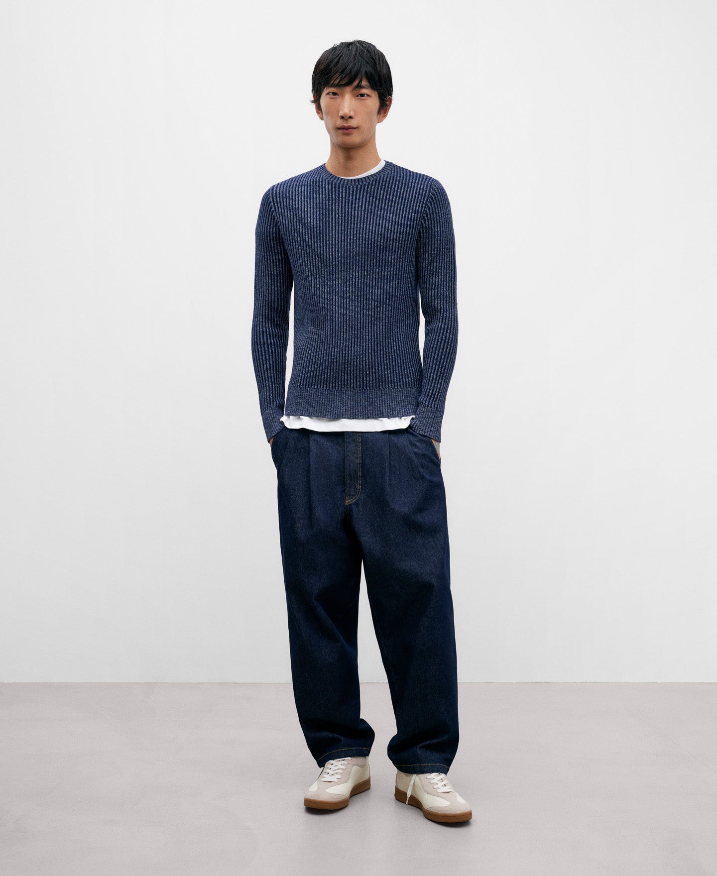 Blue Melange Knitted Sweater For Men