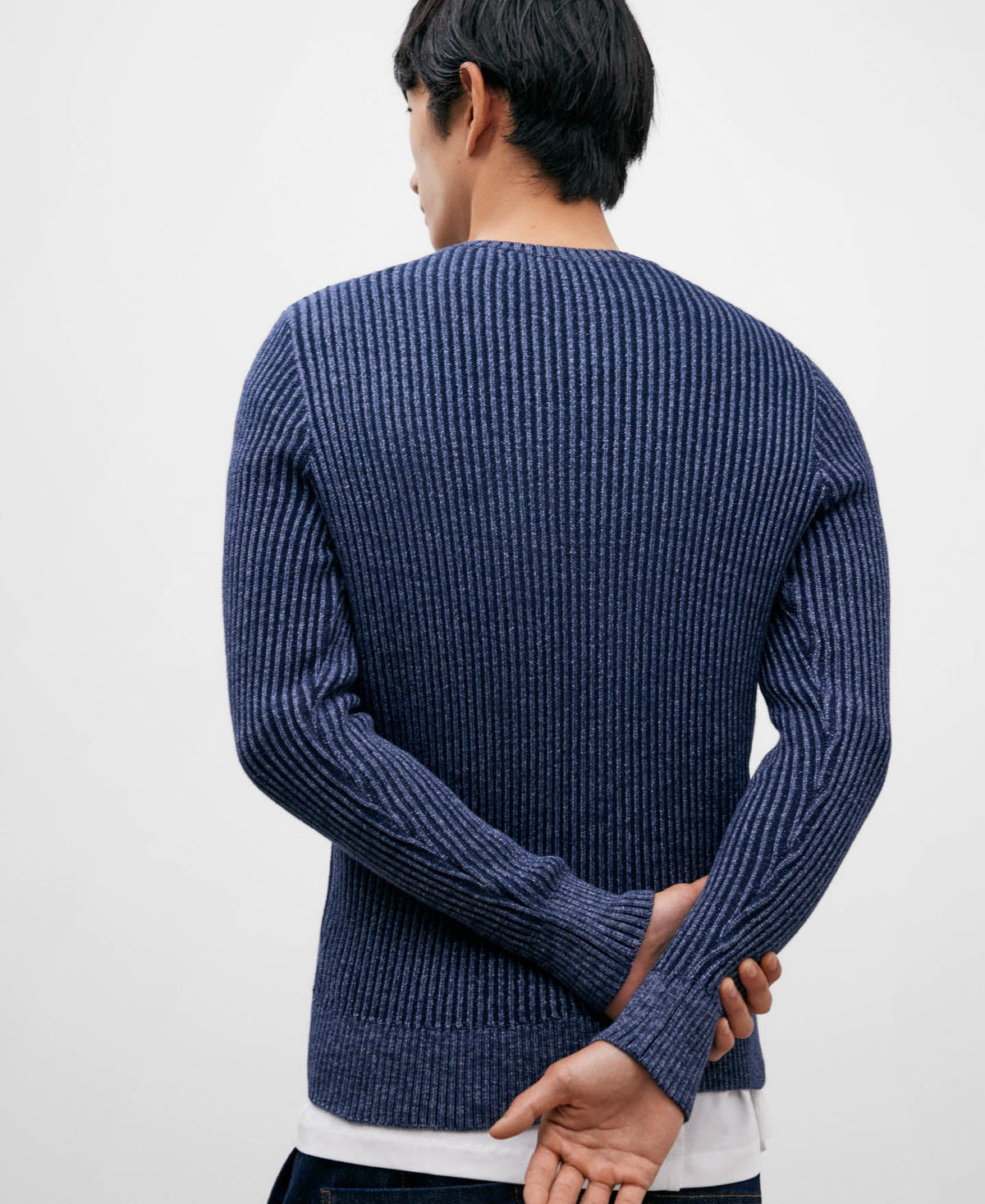 Blue Melange Knitted Sweater For Men