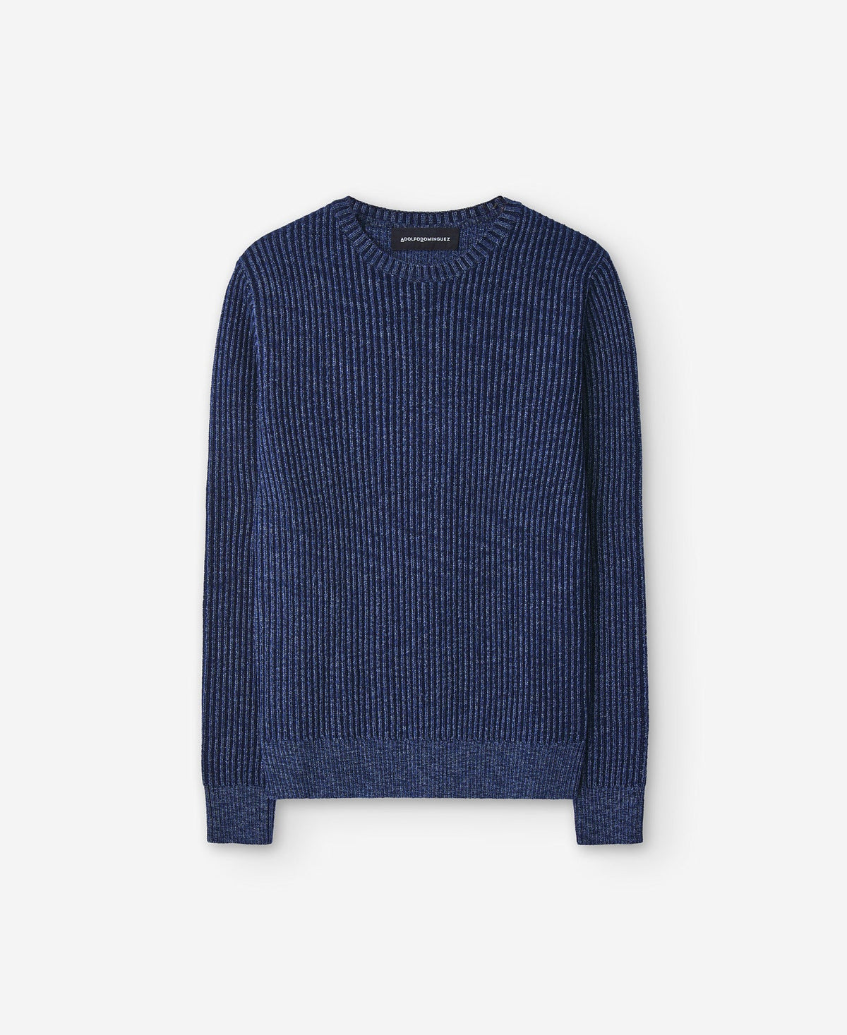 Blue Melange Knitted Sweater For Men